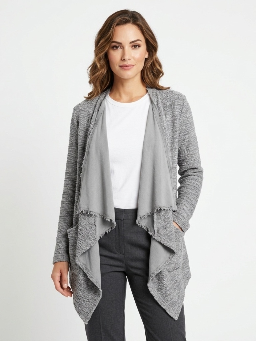 XCVI Women’s Mixed Media Open Front Jacket XL Gray Lagenlook